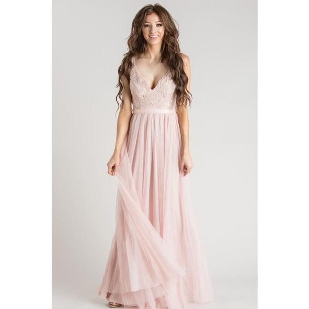 Morning Lavender Audrey Blush Tulle Maxi Dress XL NWT Lace Bridal Prom